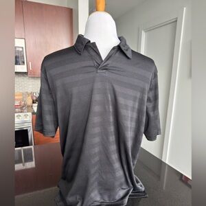 Perry Ellis Black Performance Polo Shirt w/ Subtle Stripes Medium